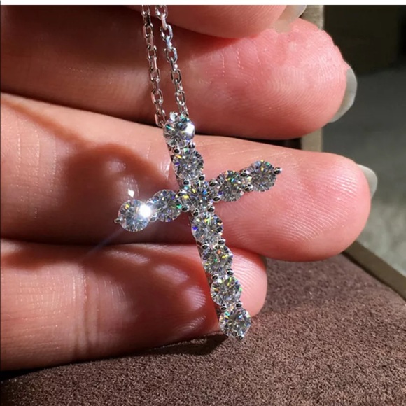 New Cross 925 Silver Women White Sapphire necklace - Picture 4 of 5